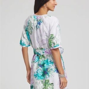 Chico's Linen Dress with Teal, Green and Lavender Floral Print